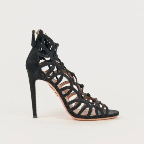 Aquazzura Ooh Lala Black Suede Lace-Up Sandals - Picture 2 of 9